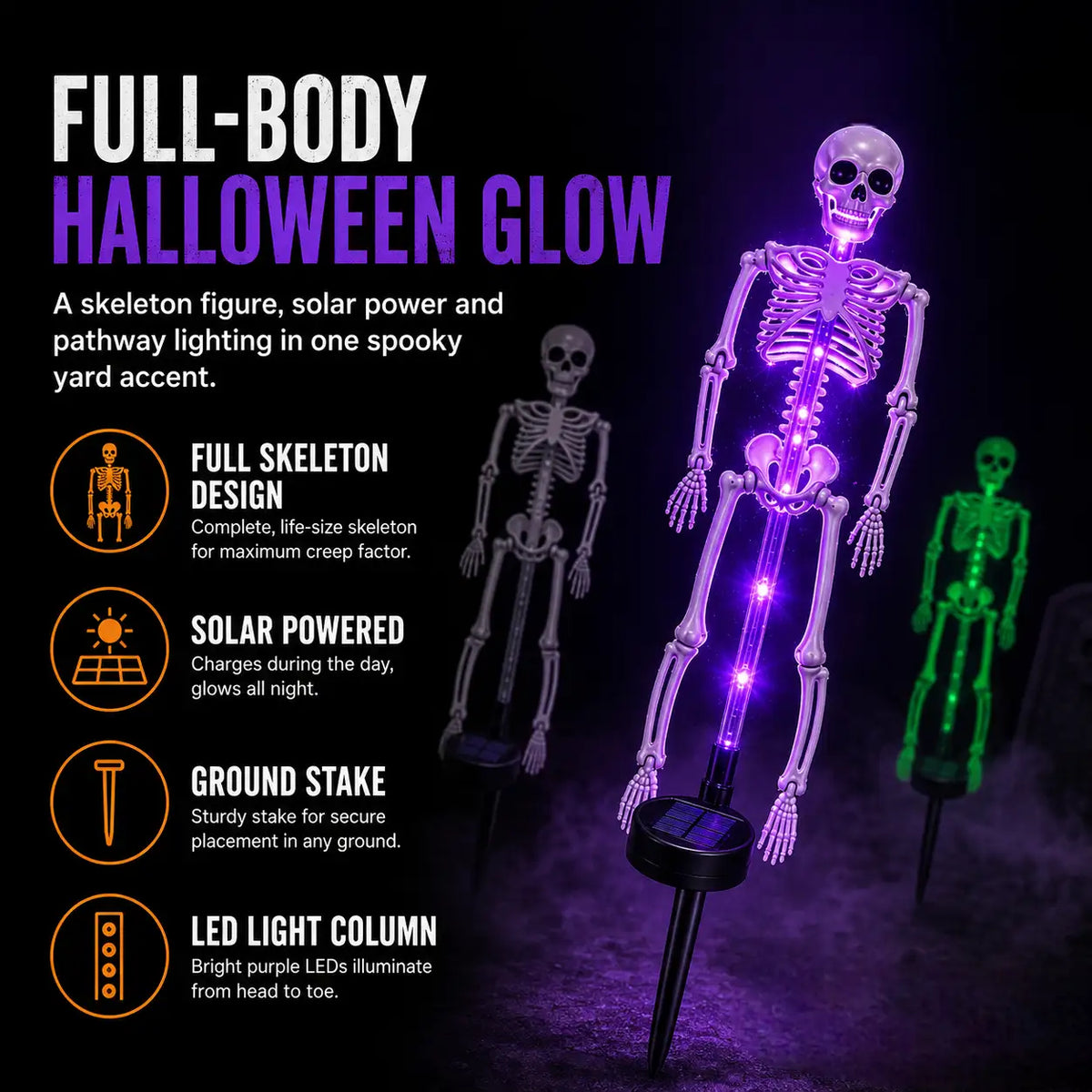 🎃 Solar Skeleton Ground Stake Lights – Outdoor Waterproof Halloween Decor