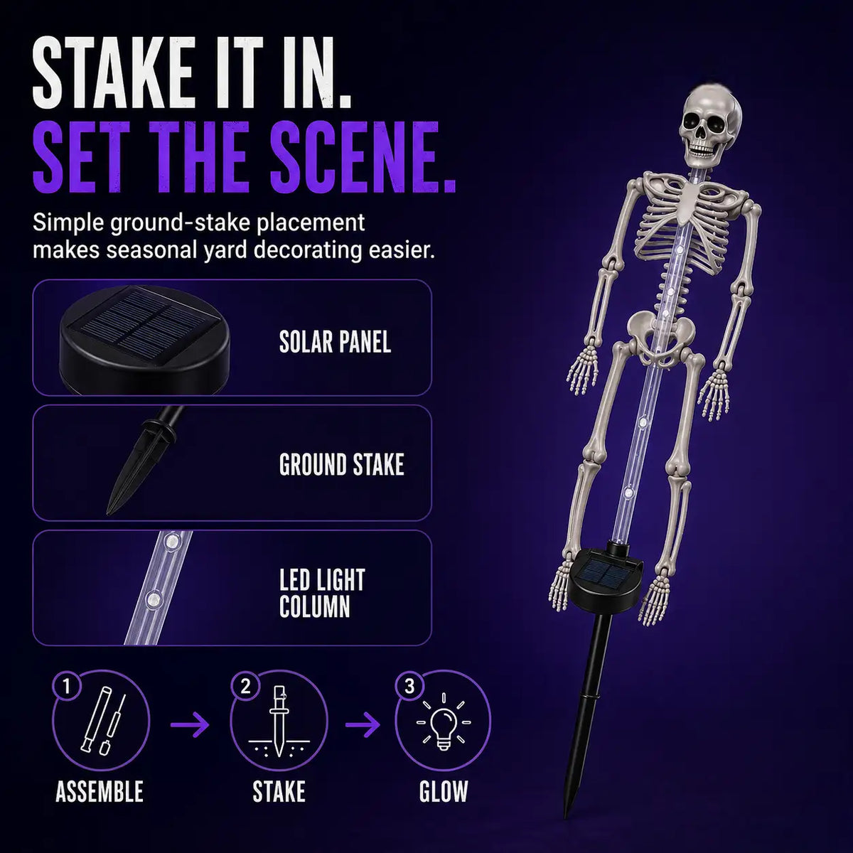 🎃 Solar Skeleton Ground Stake Lights – Outdoor Waterproof Halloween Decor