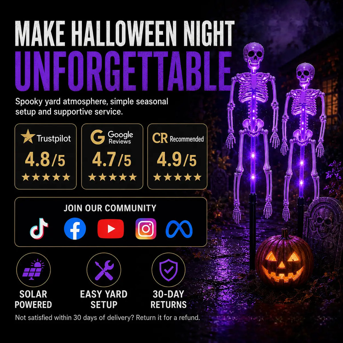 🎃 Solar Skeleton Ground Stake Lights – Outdoor Waterproof Halloween Decor