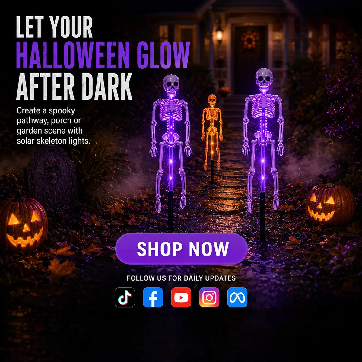🎃 Solar Skeleton Ground Stake Lights – Outdoor Waterproof Halloween Decor