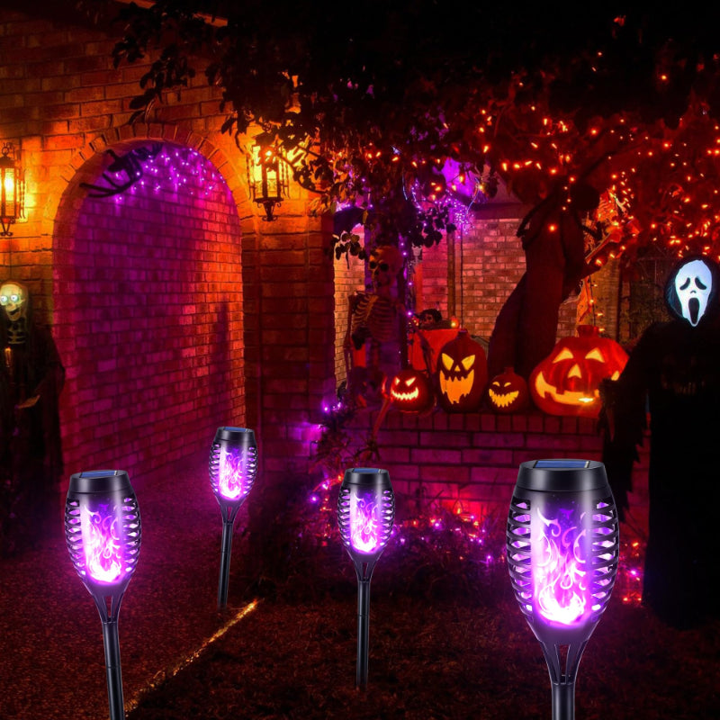 Halloween Outdoor Solar Flickering Flame Torch Lights Waterproof Garden Yard Pathway Decor SKAZ018
